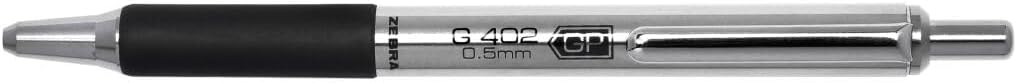 ZEBRA G-402 Retractable Gel Pen, Stainless Steel Barrel, Fine Point, 0.5mm, Black Ink, 12-Pack