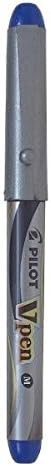 PILOT VPen Disposable Fountain Pen Silver Barrel 0.58 mm Tip - Blue, Box of 12 side view
