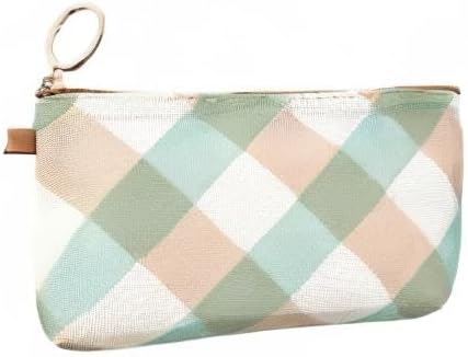 DESIGNPHIL Midori 53334006 Pouch with Gusset, Mesh, Checkered Pattern, Light Blue