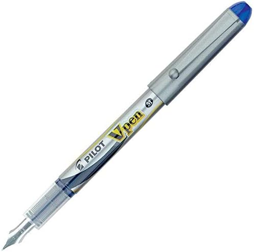 PILOT VPen Disposable Fountain Pen Silver Barrel 0.58 mm Tip - Blue, Box of 12