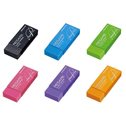 Kokuyo Resare Plastic Eraser, Premium Type, 6 Colors Set of Black, Blue, Green, Pink, Purple and Orange, Japan Import (KESHI-90N)