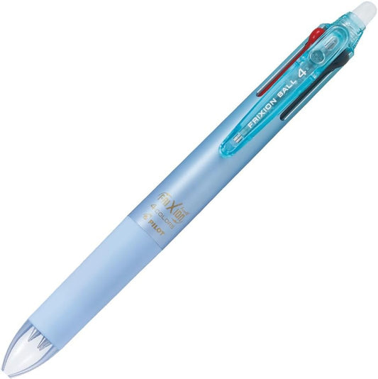 PILOT Ballpoint Pen, Frixion Ball 4, 0.38mm Ultra Fine, 4 Colors (Black, Red, Blue and Green), Gradation Light Blue Body (PLKFB80UF-GRLB)