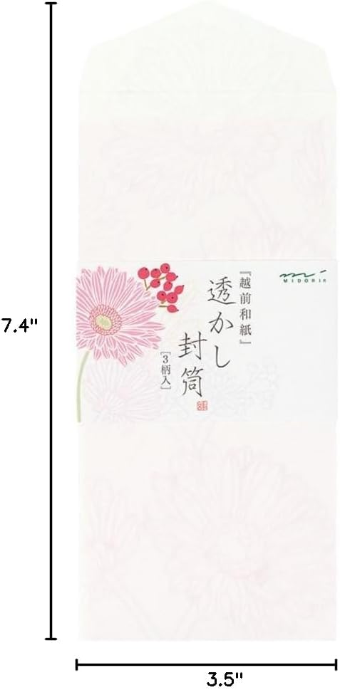 Midori 20484006 Vertical Openwork Washi Envelope Pink Bouquet Pattern
