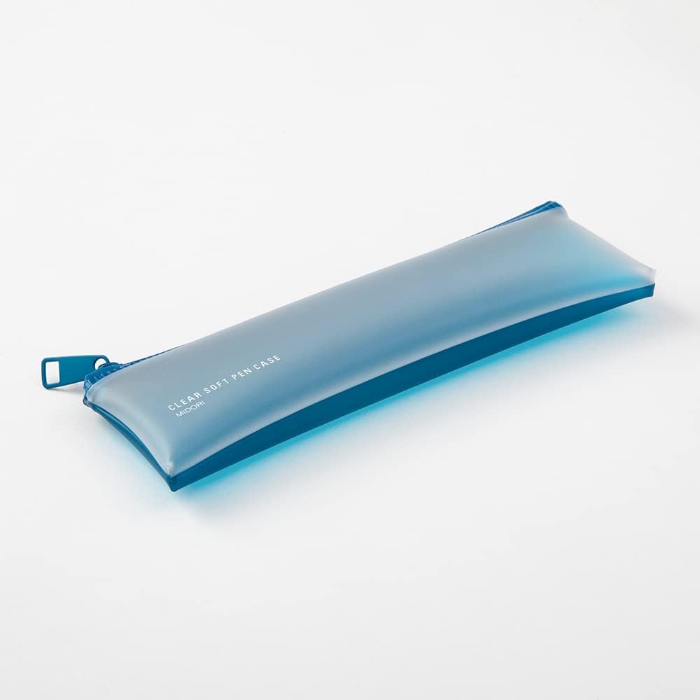 Midori 41817006 Pencil Case, Clear Soft Pen Case, Blue, Blue, Modern