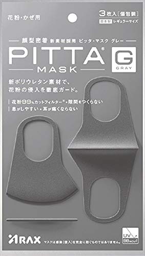 ARAX PITTA GRAY Face Mask, 3 Count (Made of polyurethane)