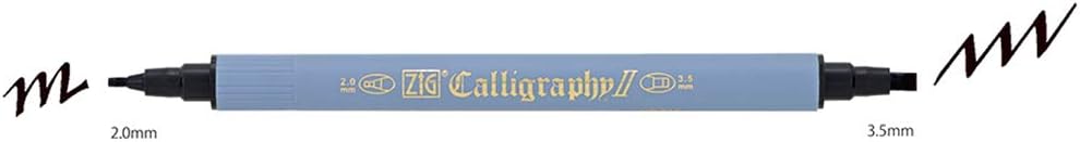 Kuretake Zig Calligraphy Pens,2mm. 3.5mm Dual Tip Markers, AP-Certified, No Mess, Photo-Safe, Acid Free, Lightfast, Odourless, Xylene Freeing, for Beginners, Made in Japan (6 pens Set)
