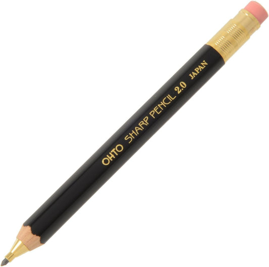 OHTO Mechanical Pencil Wood Sharp with Eraser 2.0, 2.0mm, Black Body (APS-680E-Black)