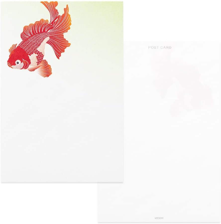 Midori 88689006 Postcard Notes, Paper Series, Summer Letter, Silk, Goldfish and Aquatic Plant Pattern