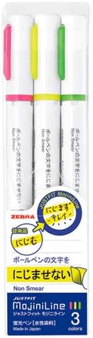 ZEBRA Highligher Just Fit Mojiniline, blurring proof for ballpoint pen wrinting (3 color set) WKS22-3C