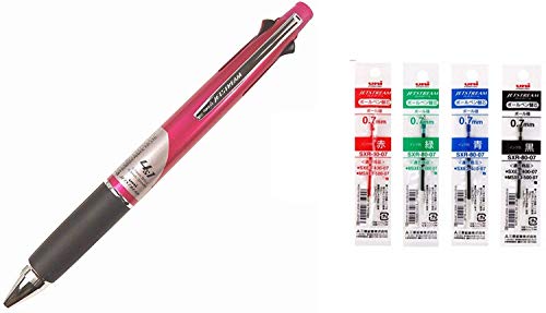 uni Jetstream 4&1 Red Green Blue and Black 0.7mm Ballpoint Multi Pen and 0.5mm Mechanical Pencil (Pink) + Refill 4 Colors 0.7mm Set