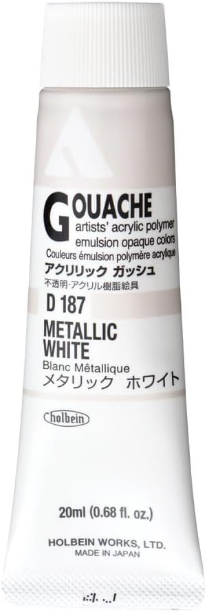 Holbein Acryla Gouache Artists Acrylic Polymer Emulsion, 20ml Metallic White (D187)