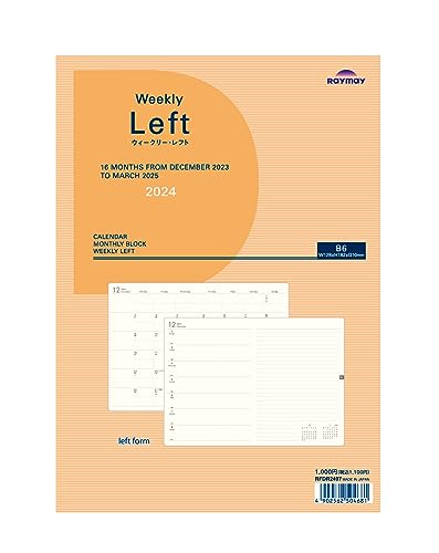 Raymei Fujii RFDR2497 Notebook, 2024 Schedule Book, Notebook Refill, Left Weekly, B6 Size, Begins December 2023