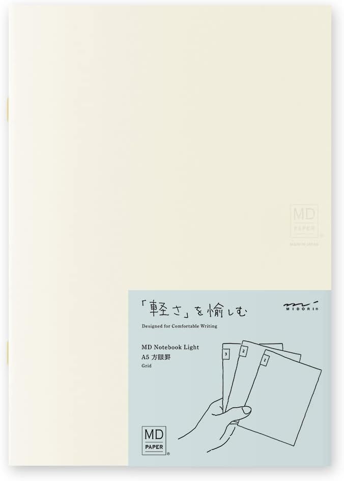 DESIGNPHIL Midori 15305006 Notebook, MD Notebook, Light, A5, Square Ruled, Set of 3, A