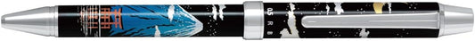 PILOT Mechanical Pencil, 0.5mm + Ballpoint Pen, 0.7mm, Fine, Black and Red, 2+1 Miyabi Emaki, Moon and Mount. Fuji, Black Body (BTHM-3SR-TF)