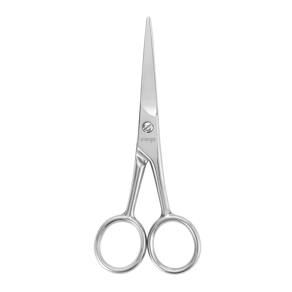 LIVINGO 4.5 inches Beard & Mustache Scissors for Men, Professional Rounded Tip Safety Sharp Stainless Steel Small Beauty Facial Nose Hair Trimming Shears Kit with Mini Comb and Leather Case