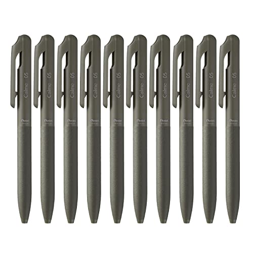 Pentel Calme Oil-based Ballpoint Pen, 0.02 inches (0.5 mm), Khaki, Black Ink, 10 Pieces