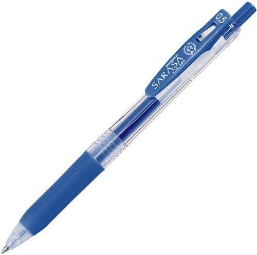 Smooth Writing Gel Pen 0.5mm - Zebra Sarasa Clip Blue Pen 5 pieces - Fast Drying Smooth Ink - Office Journaling and Study Use
