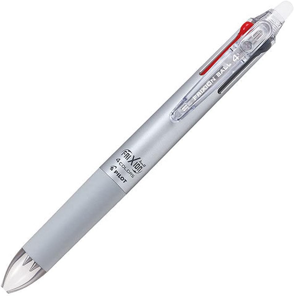 PILOT Ballpoint Pen, Frixion Ball 4, 0.38mm Ultra Fine, 4 Colors (Black, Red, Blue and Green), Gradation Silver Body (PLKFB80UF-GRS)