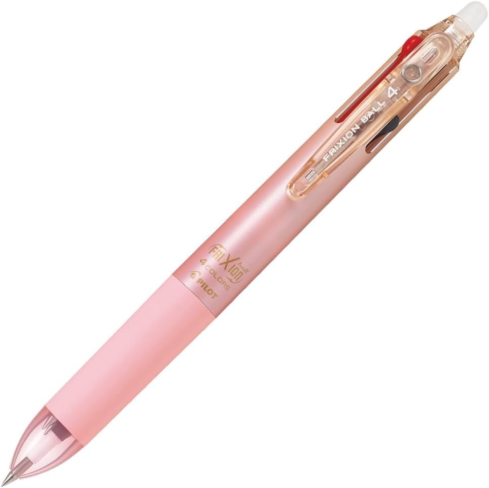 PILOT Ballpoint Pen, Frixion Ball 4, 0.38mm Ultra Fine, 4 Colors (Black, Red, Blue and Green), Gradation Pink Body (PLKFB80UF-GRP)