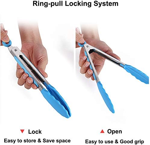 7 Inch Silicone small Tongs Set, mini Kitchen tongs with Silicone Tips Food Tongs Stainless Steel Cooking Tongs for Salad, Grilling, Frying and Cooking (Blue,Green,Red,Purple,Black, 5 Pieces)