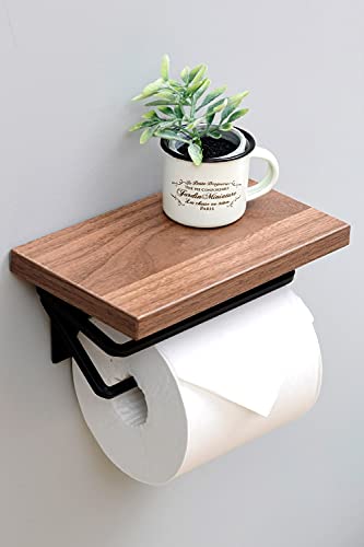 Yamazen RPH-S (DBR3/MBK) Toilet Paper Holder with Shelf (Smartphone Stand/Interior) Single, Stain-Resistant Tabletop, Easy Installation, Width 6.9 x Depth 4.3 x Height 3.5 inches (17.5 x 11 x 9 cm),