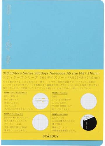 Nitoms S4106 STALOGY Notebook, A5, Squared, 365 Days Notebook, Blue