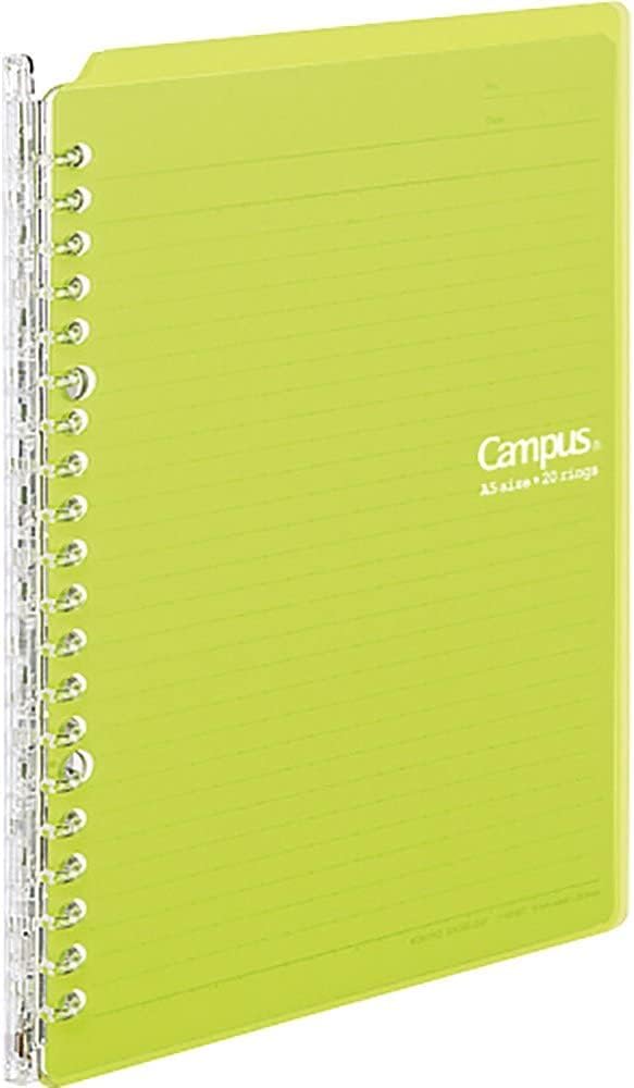 Kokuyo Campus Smart Ring Binder, Up to 25 Sheets, A5, 20 Holes, Yellow Green, Japan Import (RU-SP130YG)