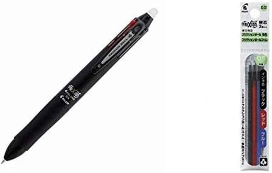 PILOT Frixion Ball4 Ballpoint Pen Black Body (LKFB-3SEF-B)+ Refill Colors Set Black Blue Red 0.5mm (LFBTRF30EF3C)