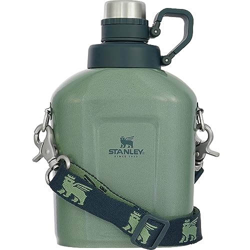 Stanley Classic Canteen, 3.3 gal (1 L), Green, Single Layer, Stainless Steel, Stylish, Hot Water Tube, Removable Strap, Outdoor, Dishwasher Safe