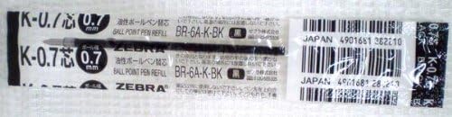 ZEBRA B-BR-6A-K-BK Oil-Based Ballpoint Pen Refill, Jim Knock, K-0.7 Core, Black, 10 Pieces
