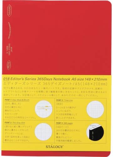 STALOGY 365 Days Notebook A5 – Squared Grid, Red Cover (S4105)