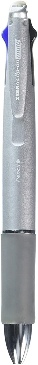 ZEBRA Clip-On 1000, 4 Color 0.7 mm Ballpoint Multi Pen 0.5 mm Pencil, Silver Body (B4SA2-S)