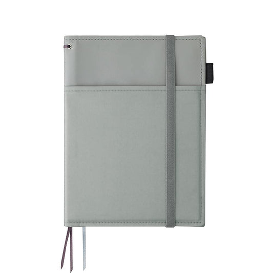 KOKUYO Systemic Synthetic Leather Cover Notebook, with One A5, B 6mm Ruled, 28 Lines, 50 Sheets, Twin Ring Edge Title Notebook, Gray, Japan Import (NO-V685B-M)