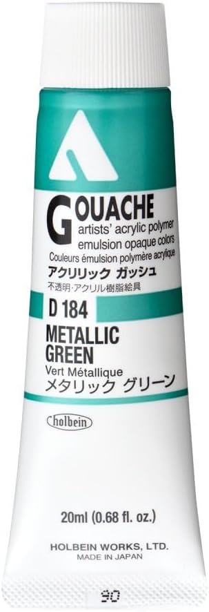 Holbein Acryla Gouache Artists Acrylic Polymer Emulsion, 20ml Metallic Green (D184)