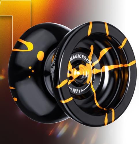 MAGICYOYO N11 Professional Unresponsive Yoyo N11 Dual Purpose Alloy Trick YoYo Ball (Black with Golden) with Bag, Glove, 12 Yoyo Strings and Responsive Bearing Kit