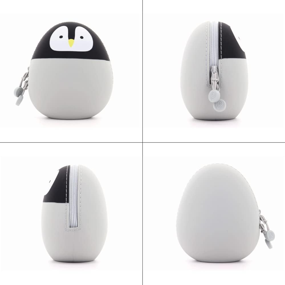 LIHITLAB PuniLabo Zipper Pouch, Egg-Shaped, 3.8" x 4.7", Penguin (A7783-10)