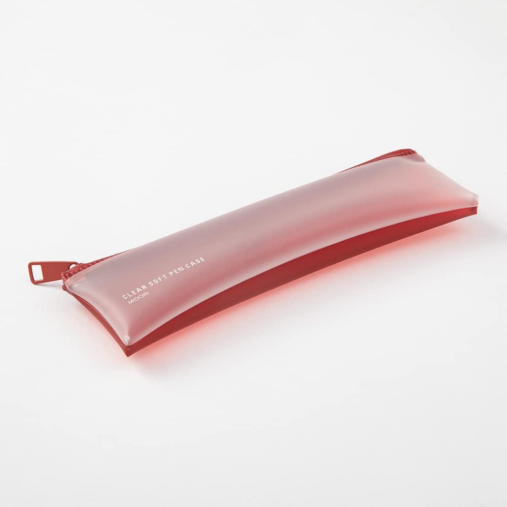 Midori 41816006 Pencil Case, Clear Soft Pen Case, Red, Red