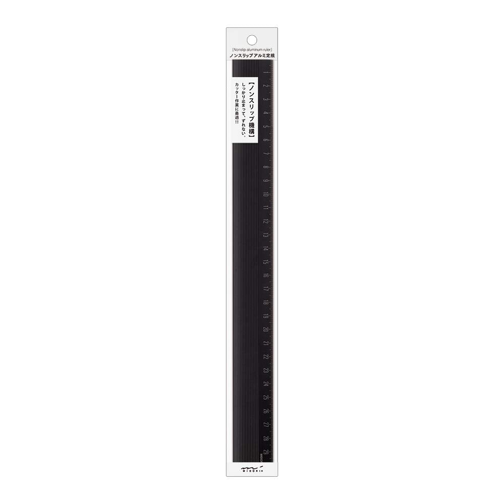 Midori 42279006 Aluminum Ruler, 11.8 inches (30 cm), Non-Slip, Black