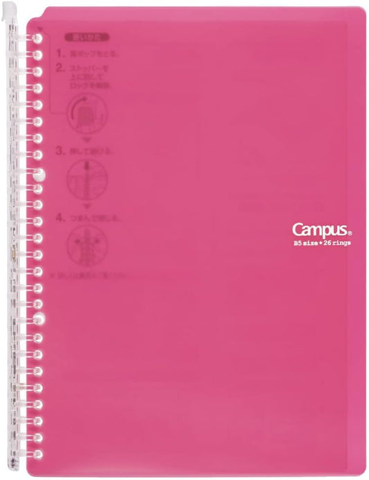 Kokuyo Campus Smart Ring Binder Notebooks, B5 Size, 60 Sheet Capacity, 26 Holes, Come with 10 Campus Loose-Leaf Paper, Perfect for Meeting, Classes and Note-Taking, Pink, Japan Import
