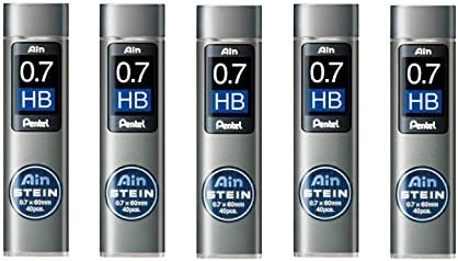 Pentel Ain Mechanical Pencil Leads 0.7mm HB, 5 Pack/total 200 Leads Value Set