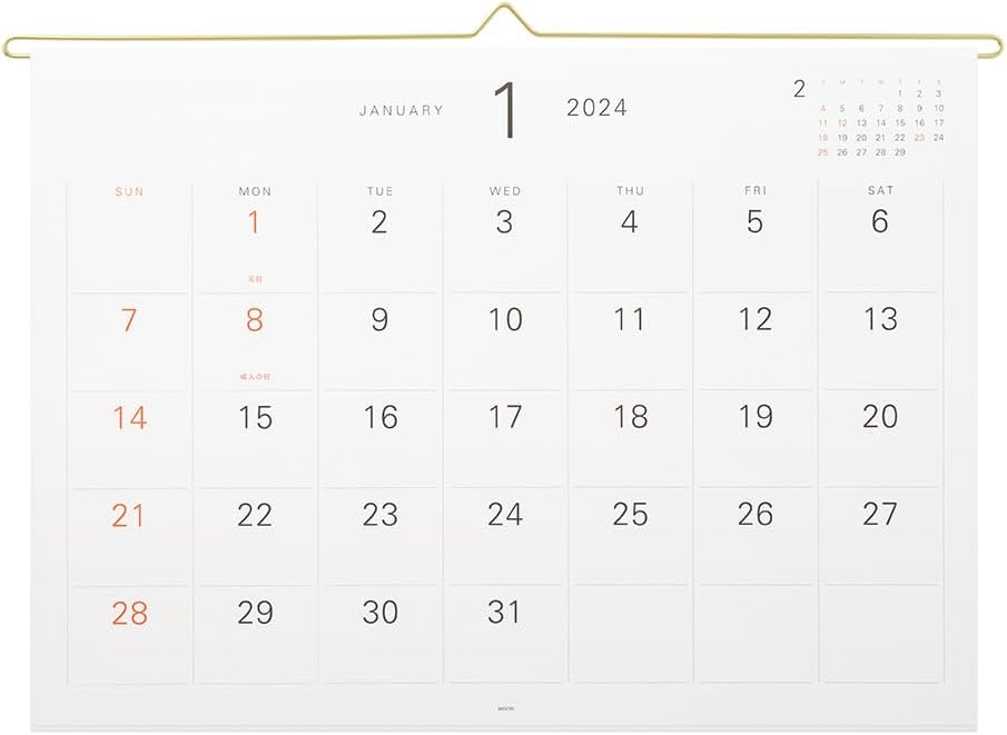 Midori 31293006 2024 Wall Calendar, White (white)