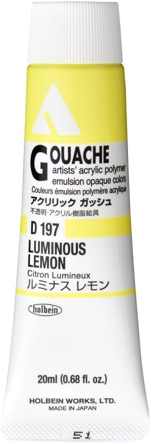 Holbein Acryla Gouache Artists Acrylic Polymer Emulsion, 20ml Luminous Lemon (D197)