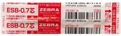 ZEBRA Emulsion Ball Point Pen Refill for Sharbo and Surari Sharbo Multi Function Pen Red Ink, 0.7mm Point (RESB7-R)