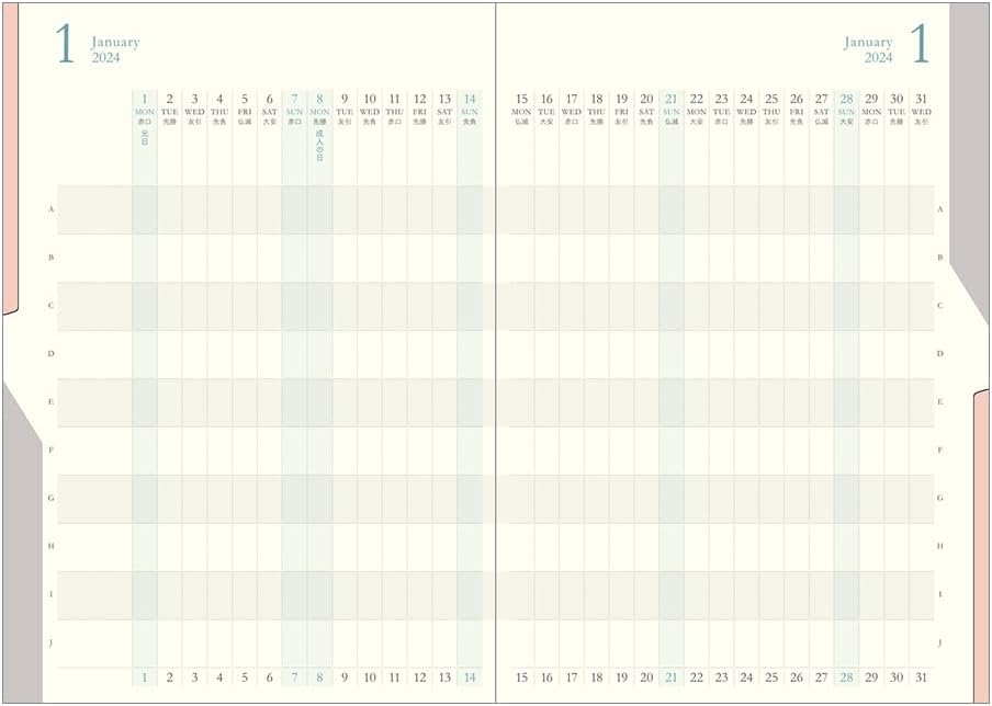 Midori 22264006 Double Schedule Planner, 2024, B6, Monthly Progress, Light Pink (Starts October 2023) (navy)