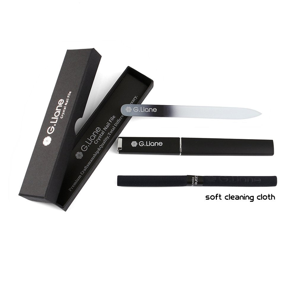 G.Liane Crystal Nail File???Professional Double Sided Glass Fingernail Files with Case,Manicure for Natural Acrylic Gels Nails,Manicure Tools for Home and Salon(Rainbow Black)