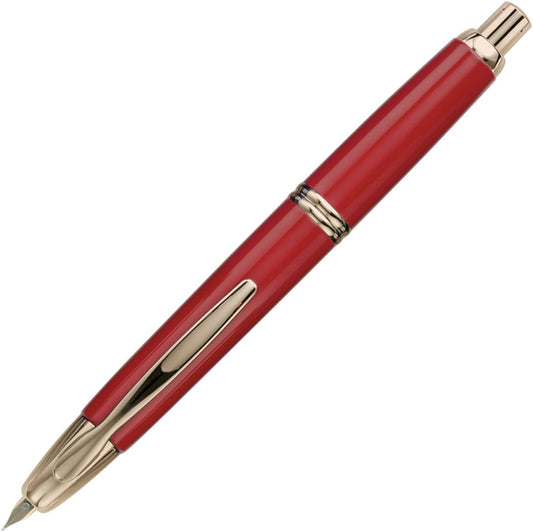 PILOT Vanishing Point Collection Refillable & Retractable Fountain Pen, Red Barrel with Gold Accents, Blue Ink, Medium Nib (60267)