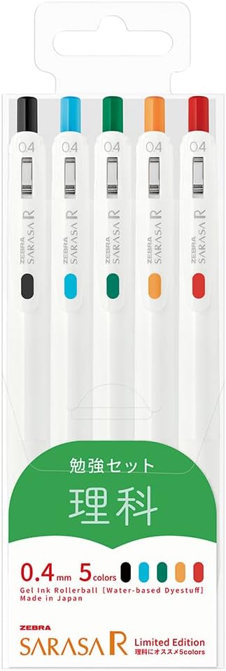 ZEBRA JJS29-R1-5C-D Gel Ballpoint Pen, Sarasa R, 0.02 inches (0.4 mm), Study Set, Science, Limited 5 Color Set