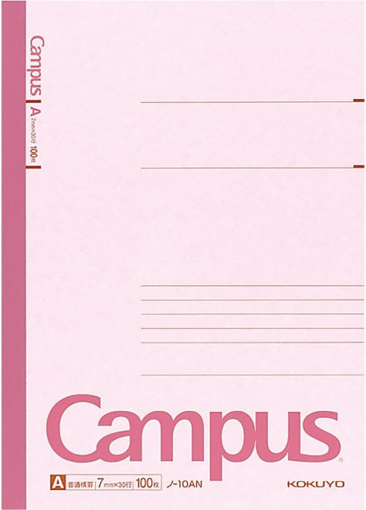 KOKUYO Campus Notebook, A 7mm Ruled, Semi-B5, 100 Sheets, 30 Lines, Pink, Japan Import (NO-10AN)