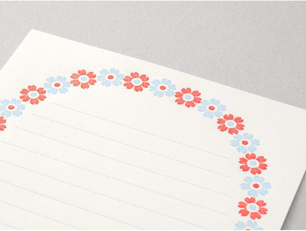 Midori 86478006 Letter Set, 478 Typographic, Flower Frame Pattern, Light Blue
