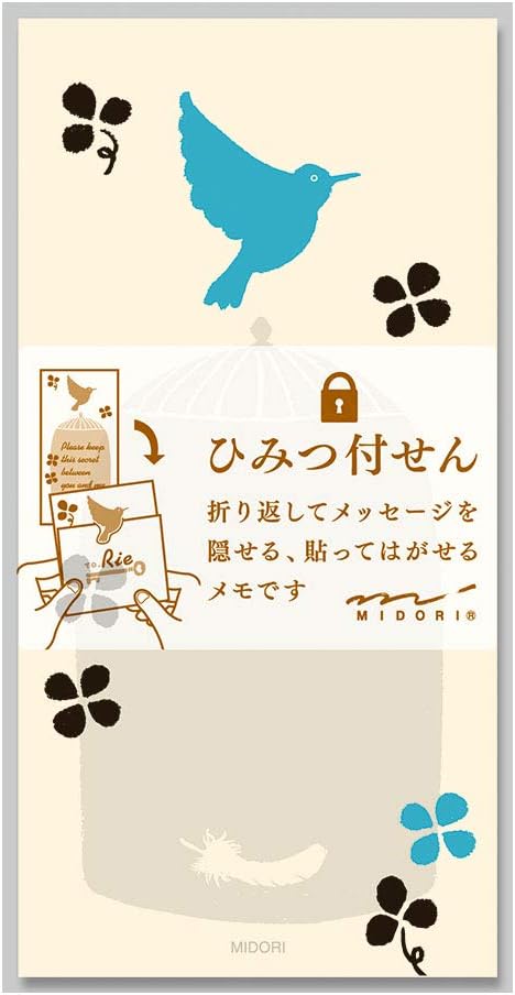 Midori 11787006 Sticky Paper Secret Blue Bird Pattern